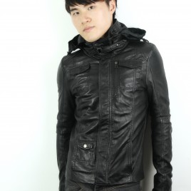 Leather Jacket with contrast knitted pannels