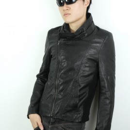 Leather Jacket with double stand collar