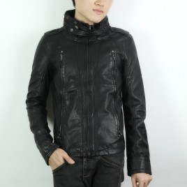 Leather Jacket with long zip up pocket