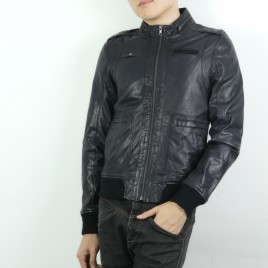 Leather Jacket with contrast ribs pannels