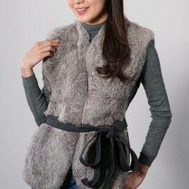 Ladies’ Leather Combo Rabbit Fur Waistcoat