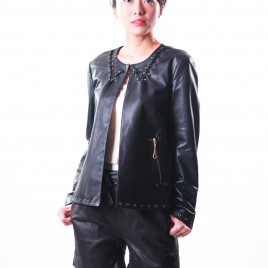 Ladies’ Studs Patched Leather Jacket