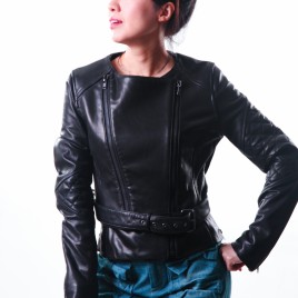Ladies’ 3D Sleeves Leather Jacket